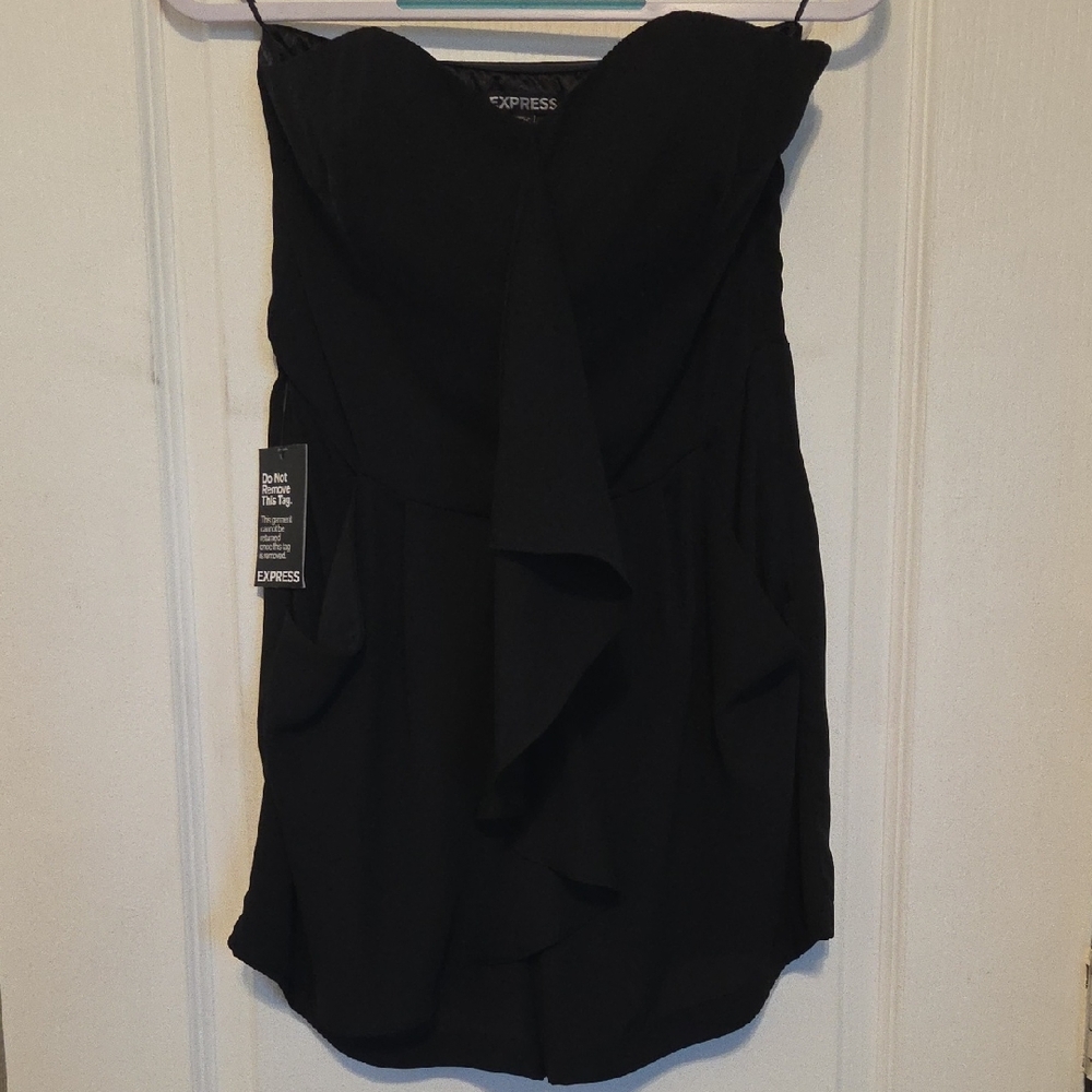 Express Strapless Black Romper With Pockets